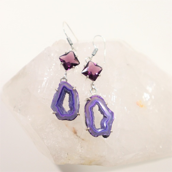 Solar Quartz Druzy & Amethyst & .925 Silver - Picture 4 of 6